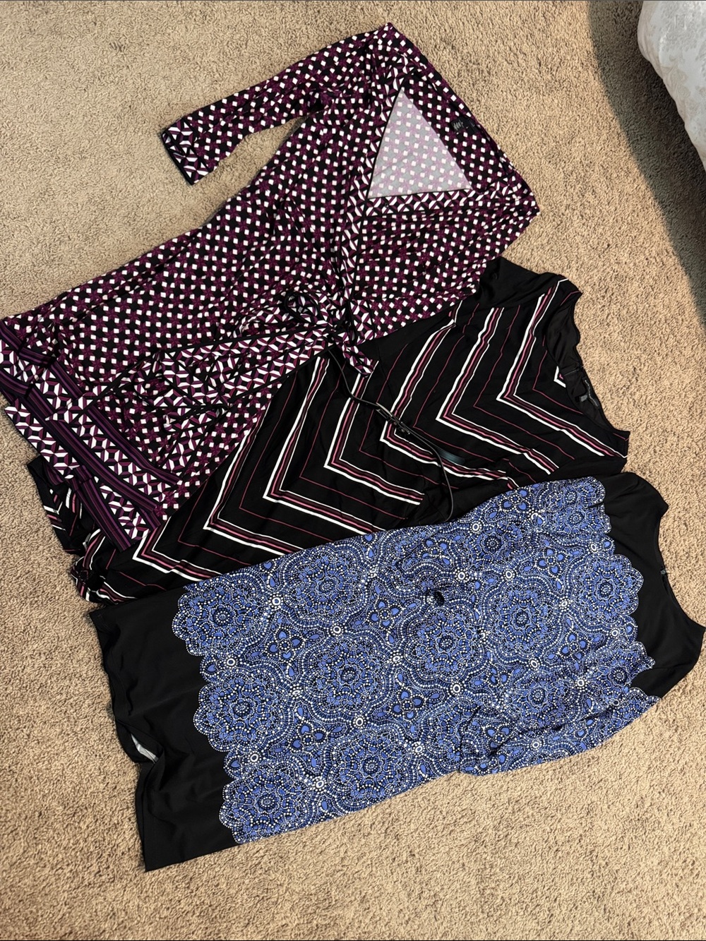 White House Black Market Mixed-Print Womens Dresses - Purple, Black, Blue